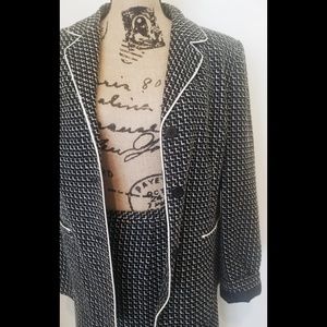 Black and White Textured Skirt Suit